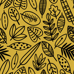 Cute vector leaf seamless pattern. Elegant beautiful nature ornament for fabric, wrapping and textile. Scrapbook black and white paper