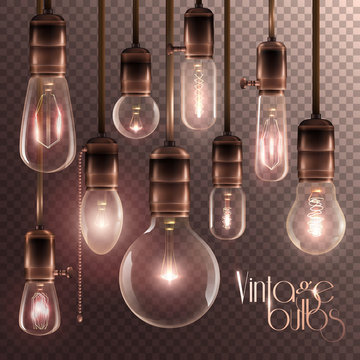 Vintage Glowing Light Bulbs Transparent Set