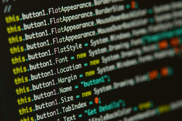Fototapeta premium Real c# code developing screen. Programing workflow abstract algorithm concept. Lines of c# code visible.