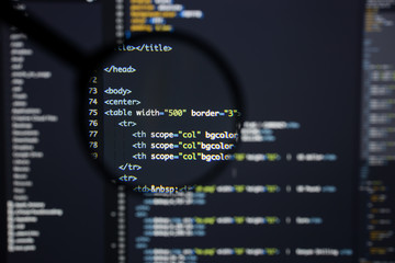 Real Html code developing screen. Programing workflow abstract algorithm concept. Lines of Html...