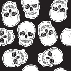 Black and white skull fabric textile background seamless pattern