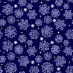 Snowflakes seamless pattern. Holiday blue background. Christmas vector illustration.