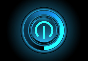 Power button blue light technology symbol on black background design vector illustration.