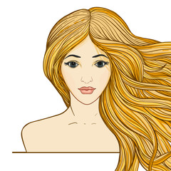 Young beautiful girl with long hair. Stock vector illustration.