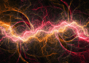 Naklejka premium Hot yellow and purple lightning, energy background