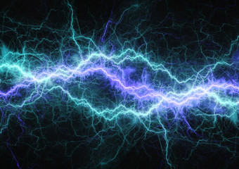 Blue plasma lightning, abstract electrical background