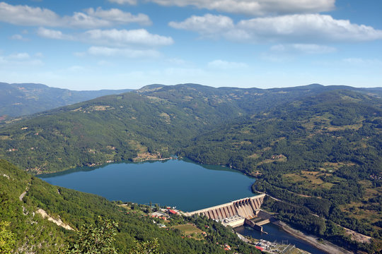 Hydroelectric power plant on river landscape Perucac Serbia