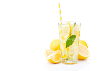 fresh lemon water bottle glass