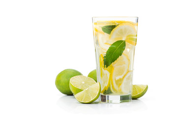 fresh lime water in glass isolated