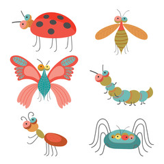 Set of funny colorful bugs on vector illustration