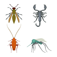 Collection of icons of colorful bugs on vector illustration