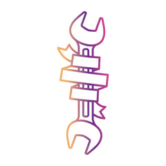 wrench tool with ribbon around and gradient color silhouette from purple to red