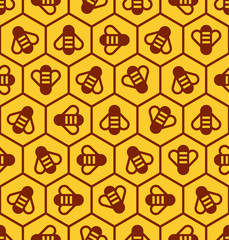 Sewing fabric with Honeycomb and honey bees seamless pattern - CottonBee