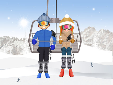 man and girl on ski lift