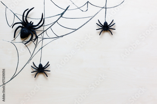 Halloween holiday background with spiders and web