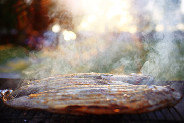 fish grill barbecue smoke picnic