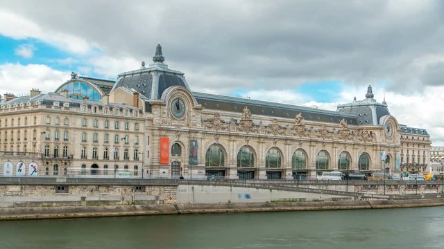 The musee d'Orsay is a museum in Paris timelapse, on the left bank of the Seine. Paris, France