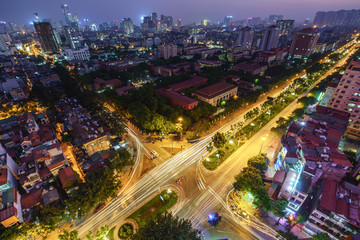Fototapeta na wymiar Aerial view of Hanoi cityscape at Hoang Quoc Viet street, Cau Giay district, Hanoi