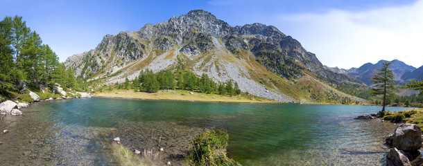 View of Arpy Lake in Val D'Aosta, italian Alps, Italy