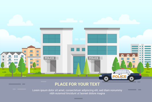 City police station with place for text - modern vector illustration