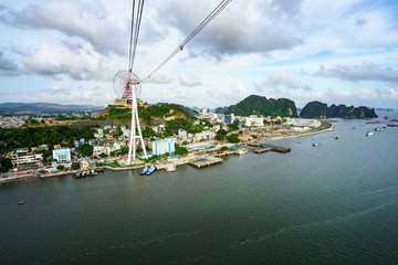 Fototapeta na wymiar Halong city aerial view with Bai Chay bridge in Quang Ninh province, Vietnam
