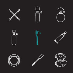 Cosmetics accessories chalk icons set