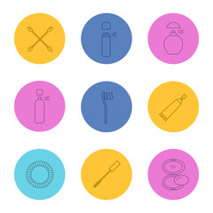Cosmetics accessories linear icons set