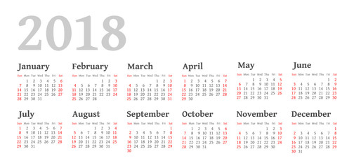 Vector Simple 2018 year calendar