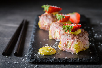 Delicious sweet sushi with cinnamon and chocolate © shaiith