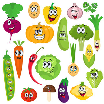 A set of cute cartoon character vegetables