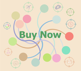 The word buy now on digital screen, business concept . Futuristic graphic user interface