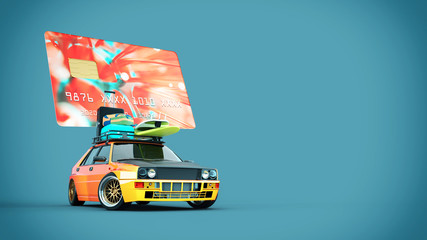 Cars with credit cards are on the roof.