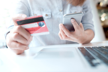 Online shopping. Customer shopping online pay by credit card.
