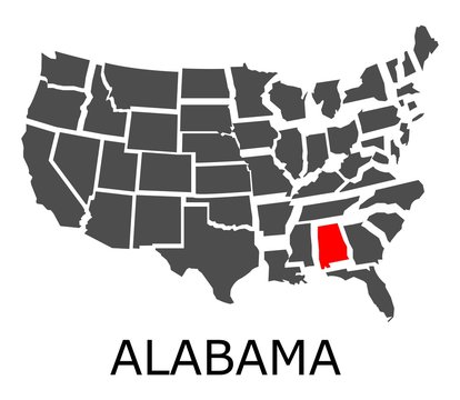 State of Alabama on map of USA