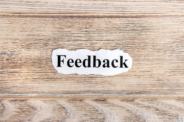 feedback text on paper. Word feedback on torn paper. Concept Image