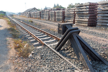 Railway track ending on a barrier