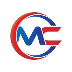 mc logo vector modern initial swoosh circle blue and red - obrazy, fototapety, plakaty