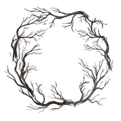 Wreath with hand painted elements for your design with tree branches.