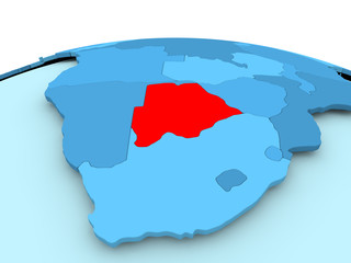 Botswana on blue political globe