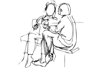 sketch of a young couple on a bench