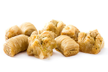 Turkish dessert baklava isolated on white background