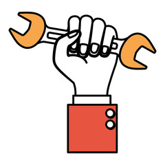 hand holding wrench flat icon color sections silhouette
