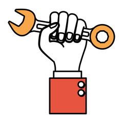 hand holding spanner flat icon color sections silhouette