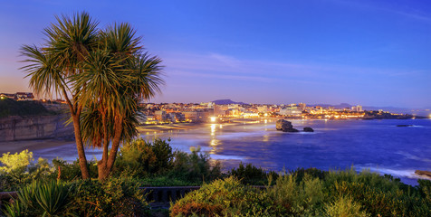 Biarritz city and Bay of Biscay on late evening, France - obrazy, fototapety, plakaty