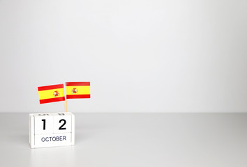 October 12 Wooden calendar Concept independence day of Spain and Spain national day.with space for your text.