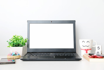 Mock up laptop, notebook on Business desk