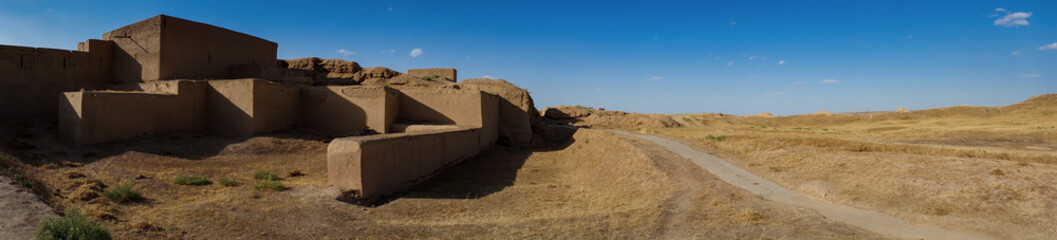 Panorama the archaeology site of Nisa or Nicaea also known as Parthaunisa the capital ancient of Parthian Empire, valley of Bagir village, Turkmenistan.