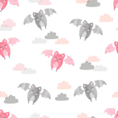 Cute flying bats pattern. Vector seamless background for kids