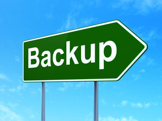 Programming concept: Backup on road sign background