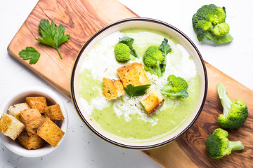 Green soup puree with broccoli.